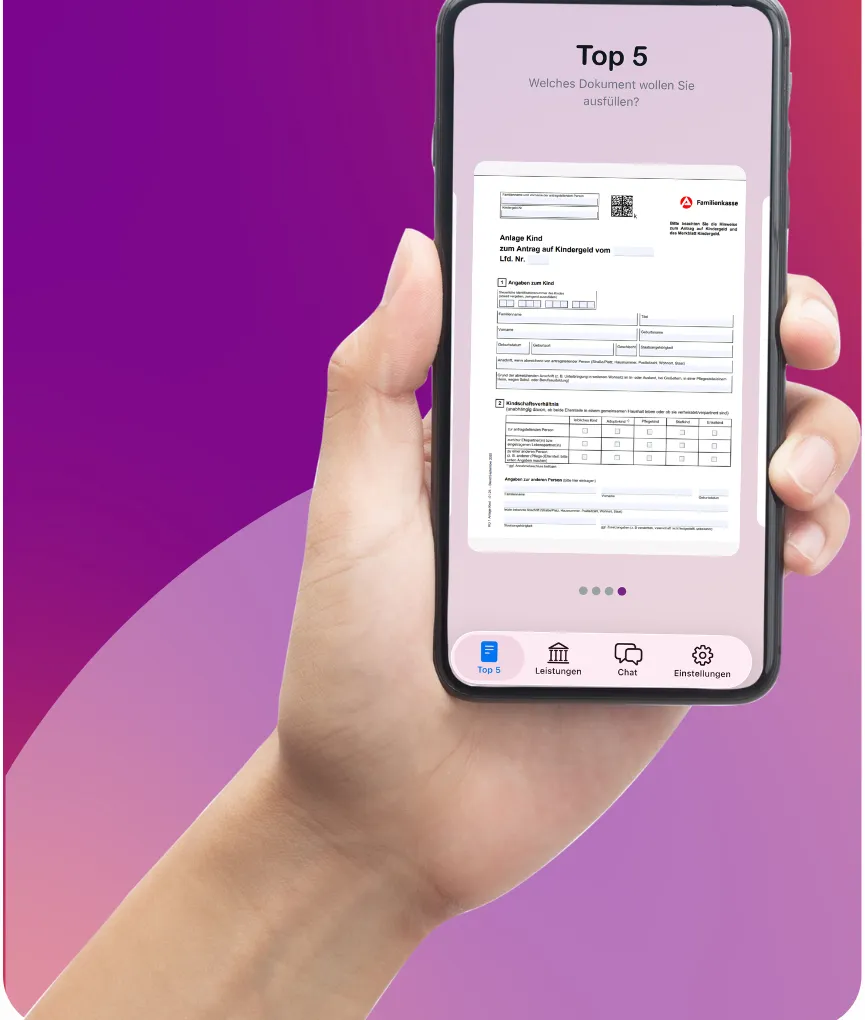 Die fillo-App auf einem Smartphone zeigt ein Klick-Tutorial zur Antragstellung